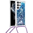 thumbnail image 2 of Long Crossbody Lanyard Clear Case for Samsung Galaxy S23 Ultra (Not S23) with Adjustable Neck Strap, Glitter Sparkly Bling Quicksand Phone Cover Cases for Samsung S23 Ultra QKG Blue, 2 of 14