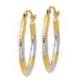 thumbnail image 2 of 14k Yellow Gold and Rhodium Oval Hoop Earrings for Women with Hammered Two-Tone Finish, Textured Lightweight Design, Modern Fashion Jewelry for Daily Wear or Formal Occasions, 2 of 6