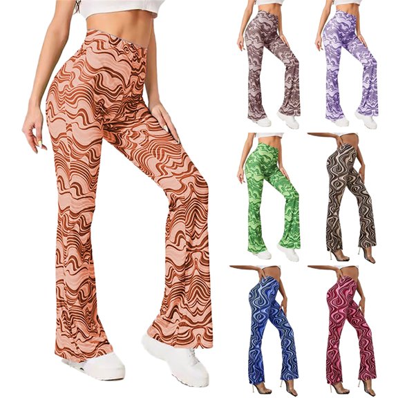 Women's Flared Yoga Pants with Ripple Texture Detail Comfortable Casual Fitness Trousers for Low Impact Workouts