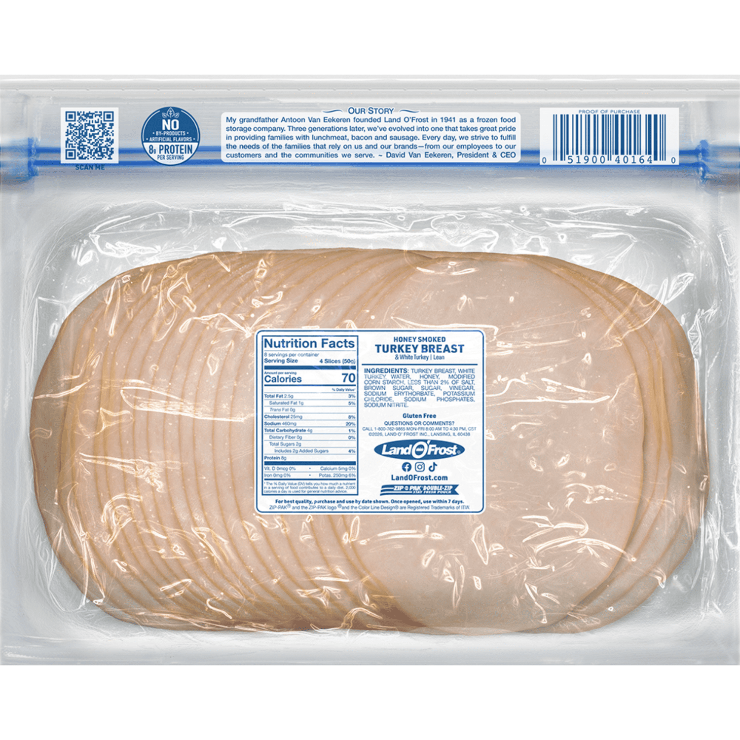Land O'Frost Premium Sandwich Sliced Deli Lunch Meat, Honey Smoked Turkey Breast, 14 oz Resealable Pouch