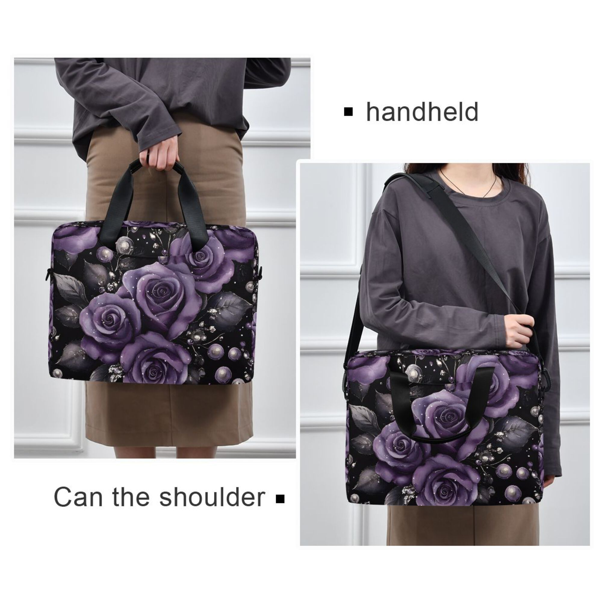 FORMRS 16" Laptop Bag Carrying Sleeve Case with Handle Travel Shoulder Briefcase, Purple Roses