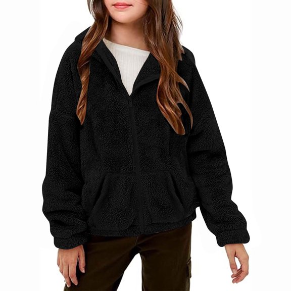 Qingpeng Boys Girls Outerwear Jackets Kids Soft Fleece Zip Up Warm Hoodie with Pockets 5-13 years