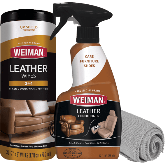 Weiman Leather Cleaner & Conditioner Care Kit - 3-in-1 Clean, Condition and UV Protection