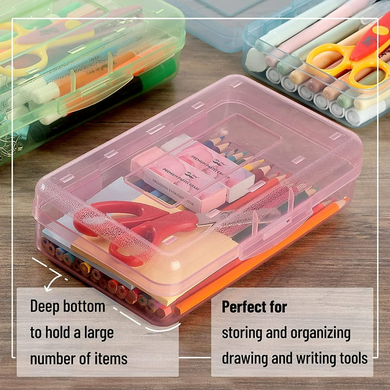 Pencil Box, 3 Pack, Assorted Colors, Plastic Crayon Box, Pencil Cases, Clear  P