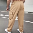 thumbnail image 6 of Ndbuld Mens Pants Athletic Casual Sport Pocket D Zipper Solid Color Elastic Waist Cargo Pants Khaki,L, 6 of 9