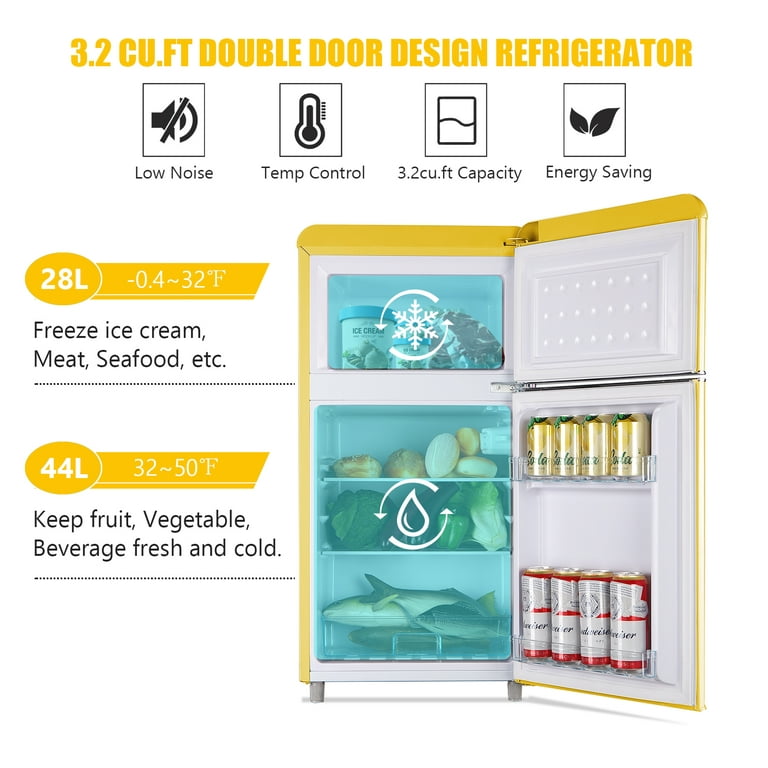 WANAI 3.5 Cu.ft Compact Refrigerators Mini Fridge with Freezer Blue Small  Fridge Dual Door Classic Retro Refrigerator Removable Glass Shelves