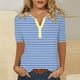thumbnail image 4 of Camiseta de Manga Corta para las Mujeres con Cuello en V de Impresión de Rayas con Botón, Blusa Casual para el Hogar Y Diario, 4 of 5