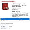 thumbnail image 2 of Left Outer Tail Light Assembly - Compatible with 2014 - 2015 Kia Sorento Sport Utility, 2 of 2