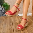 thumbnail image 3 of Rokment Womens Metallic Braided Platform Wedge Dressy Sandals Beach Boho Casual Leather Faux Wooden Chunky High Heel Ankle Strap Dress Pumps for Woman Summer A Size 6, 3 of 7