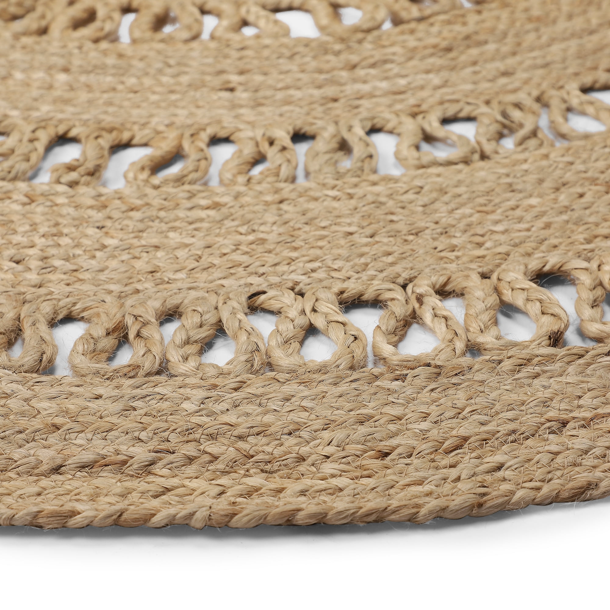 · REDEARTH · Round Area Rug - 5 Feet Braided Scalloped Earthy Trails Jute Rug- Artisan Made Boho Jute Patterned Rugs for Bedroom, Kitchen, Living Room, Farmhouse, Aesthetic, Handmade Vintage Décor