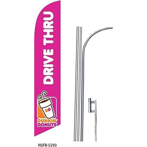 5 five DUNKIN DONUTS DRIVE THRU 15' Swooper #8 Feather Flags KIT with poles spikes