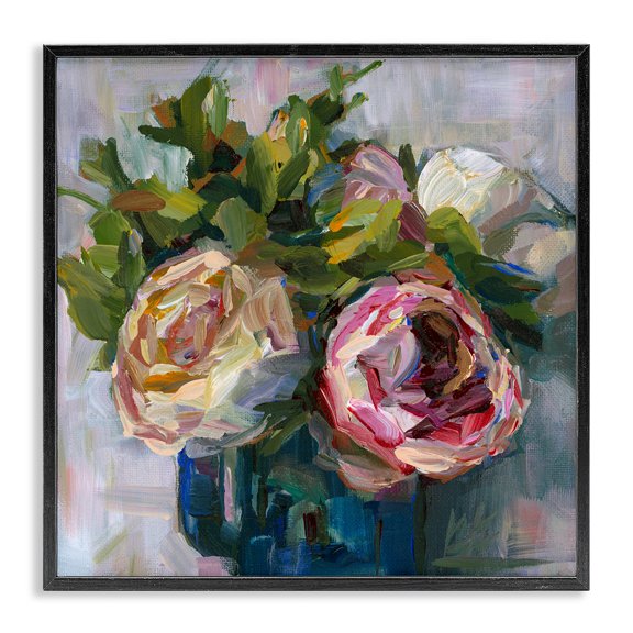 Stupell Industries Traditional Full Ranunculus Blooms Black Framed Giclee Art, 12 x 12, by Borcherding