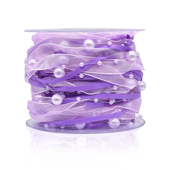 Cinta de Organza con Perlas Artificiales para Decoración, 10 m