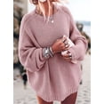thumbnail image 5 of Women'S Oversized Sweaters Batwing Sleeve Mock Neck Jumper Tops Chunky Knit Pullover Sweater Pink M, 5 of 9