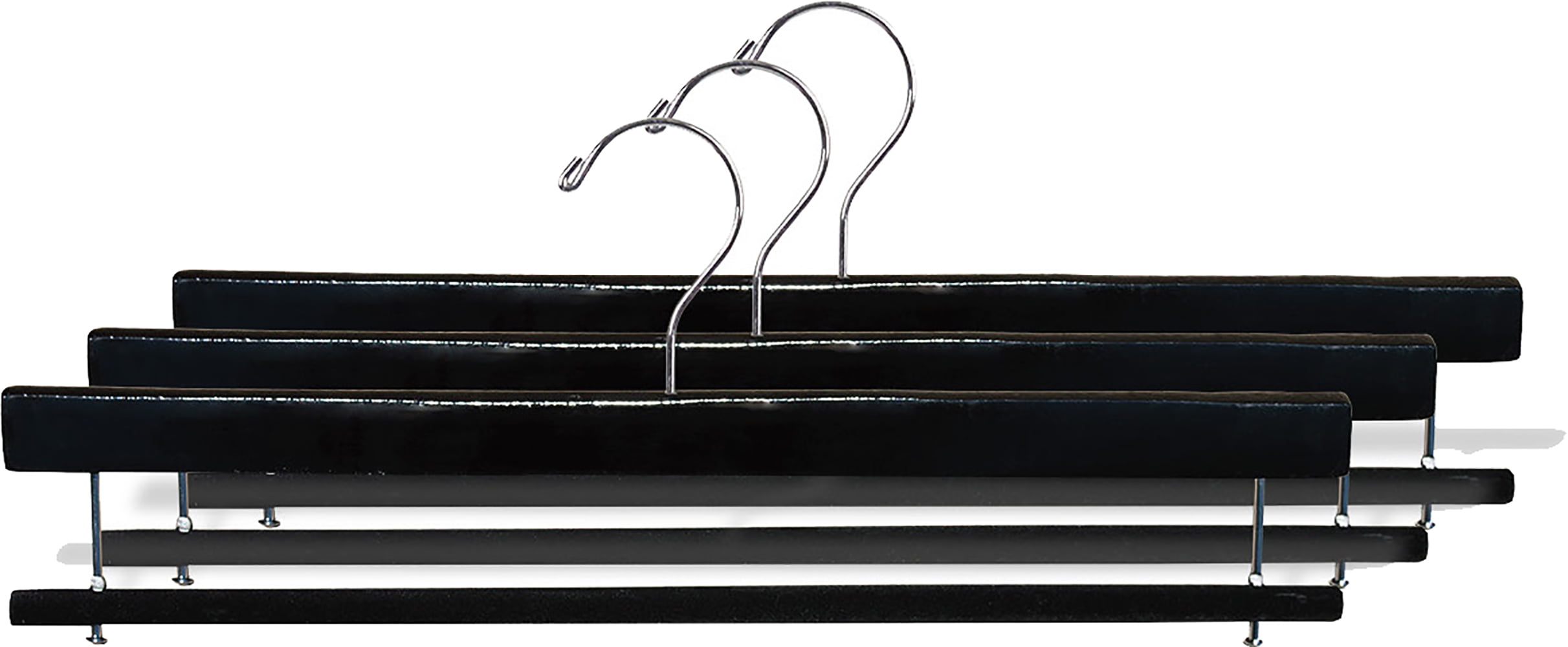 Extra Long Wooden Pants Hanger with Black Finish and Flocked Non-Slip Velvet Bar (Box of 100)