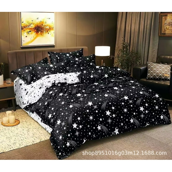 Especial para textiles para el hogar Juego de tres piezas con funda de edredón y funda de almohada con estampado de estrellas simple de doble cara Juego de ropa de cama