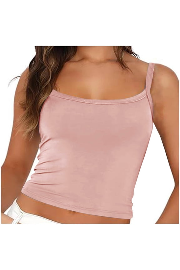 Tank Tops for Women under $5 Plus Size Solid Round Neck Sleeveless Camisole Tank Tops Pink M