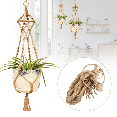 Indoor Hanging Plant Stand EEEKit Vintage Macrame Plant Hangers Indoor Outdoor Hanging Planter Basket Cotton Rope,4 Legs Hanging Plant Holder Hanging Planter Stand Flower Pot for Decorations - Cotton Rope ()