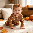 thumbnail image 7 of WUANDIXFA Newborn Girl Outfits Soft Cute, Baby Girl Thanksgiving Turkey Print Long Sleeve Romper Bow Headband,Coffee,Newborn, 7 of 7