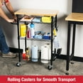 thumbnail image 3 of Rubbermaid 3-Tier Heavy Duty Black Rolling Utility Cart with Solid Wood Top, 300lb Capacity, 3 of 12
