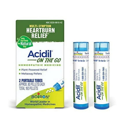 Boiron Acidil On The Go for Relief of Acid Reflux, Heartburn, Indigestion, Bloating, and Upset Stomach - 2 Count (160 Pellets)