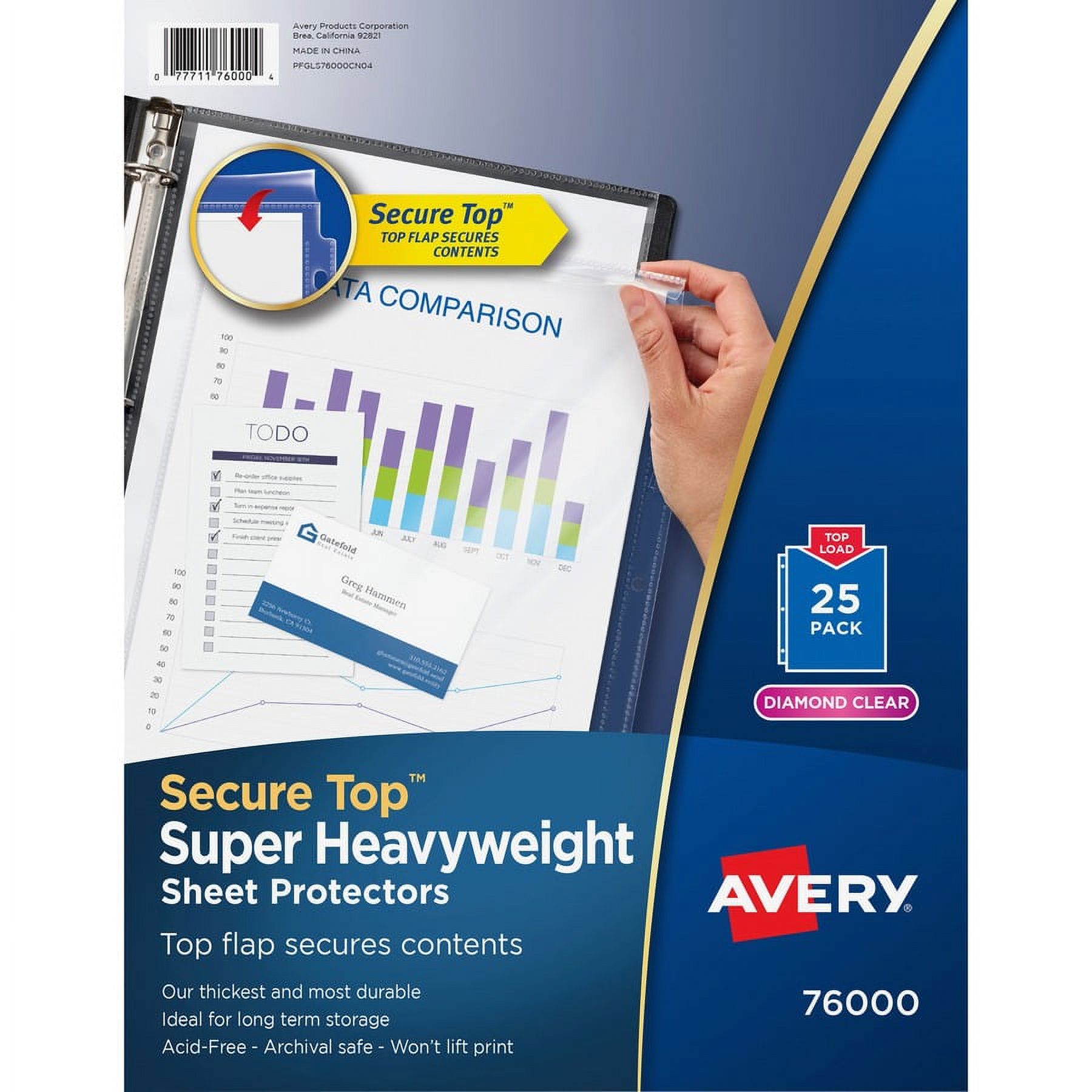 Avery® Secure Top Sheet Protectors - For Letter 8 1/2" X 11" Sheet - 3 X Holes - Ring Binder - Clear - Polypropylene - 75 / Bundle