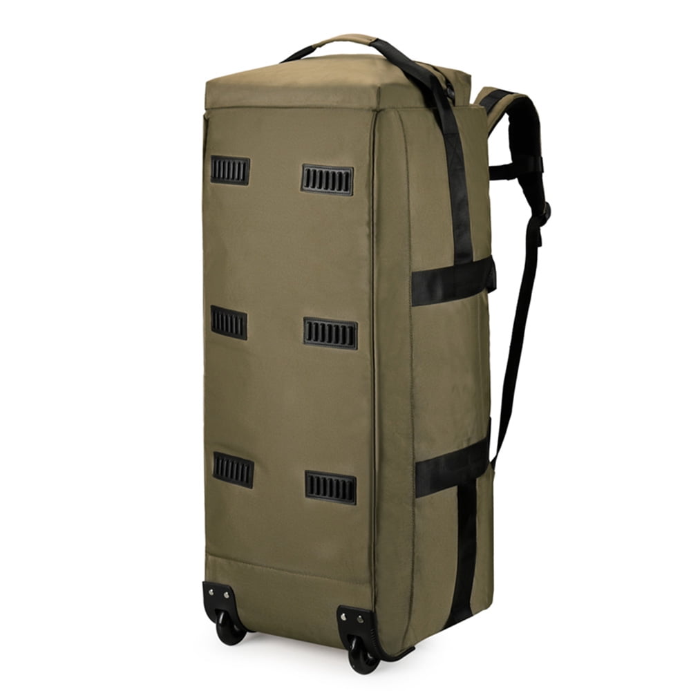 Nieyigj Large Foldable Travel Duffle Bag with Wheels, Water-Resistant Convertible Carry On Trolley Backpack (14.1 inches / 36 cm) - Army Green