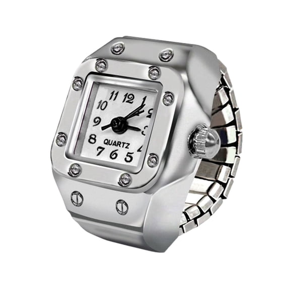 Joernso Alloy Ring Watch Elastic Stainless Steel Band Square Dial Men Women Couple Watch Finger Ring Birthday Gift Fashion Accessories