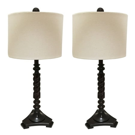 Tall Wooden Table Lamps Royal Designs Set of 2 Wooden Table Lamps with Linen Eggshell Hard Back Lamp Shade - 28