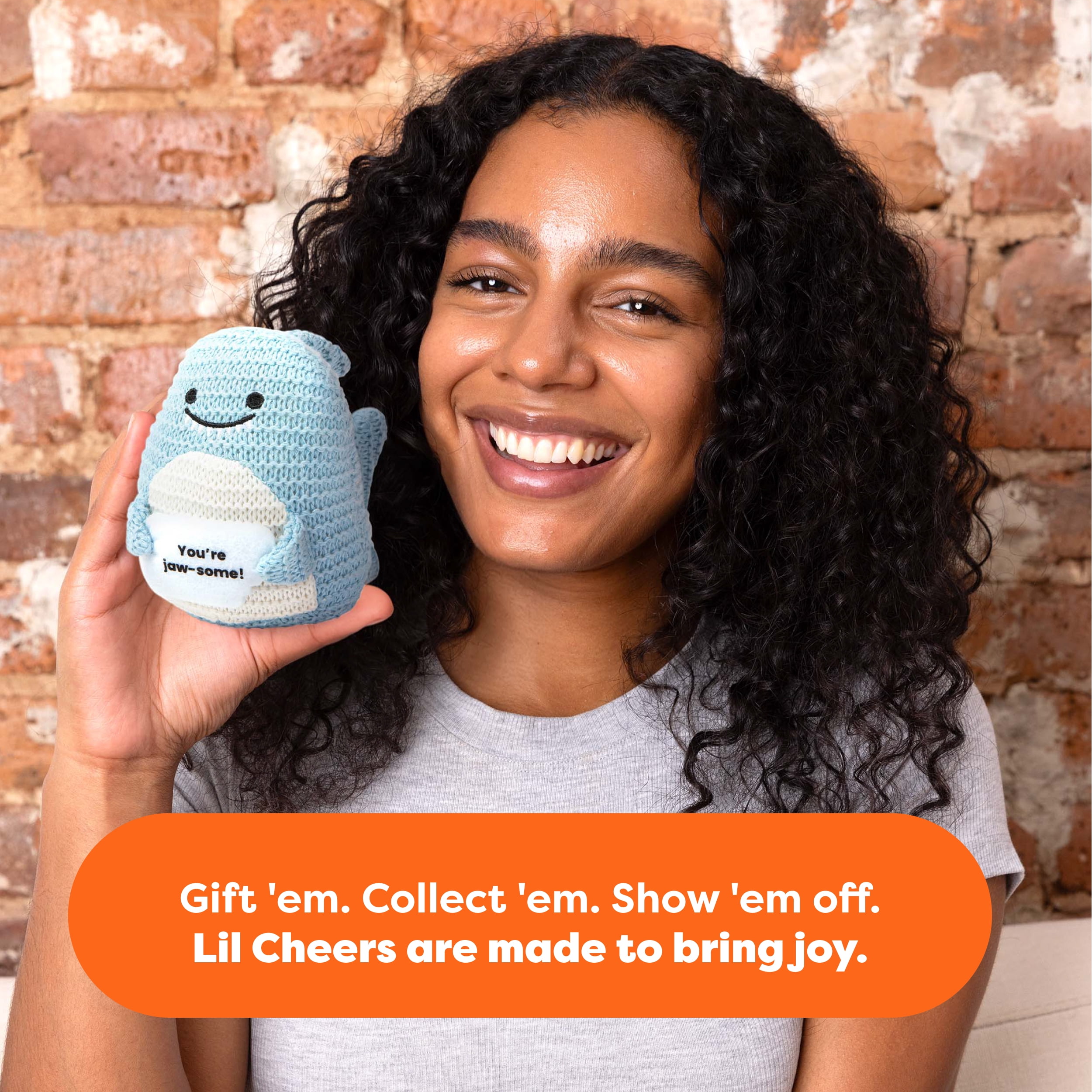 Lil Cheers Shark by Relatable, Crochet Plush with Positive Message, Gifts for Kids and Adults