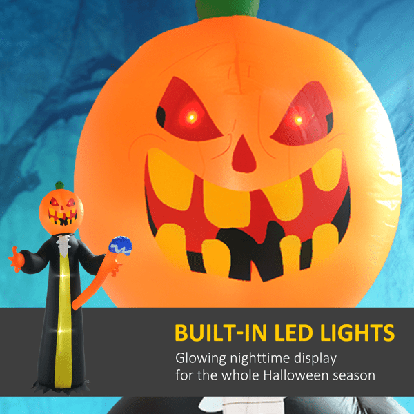 9.8FT Halloween Inflatable Pumpkin Head Ghost with Hammer, Stakes/Drawstrings/Sandbags + Storage Bag for Indoor/Outdoor Yard