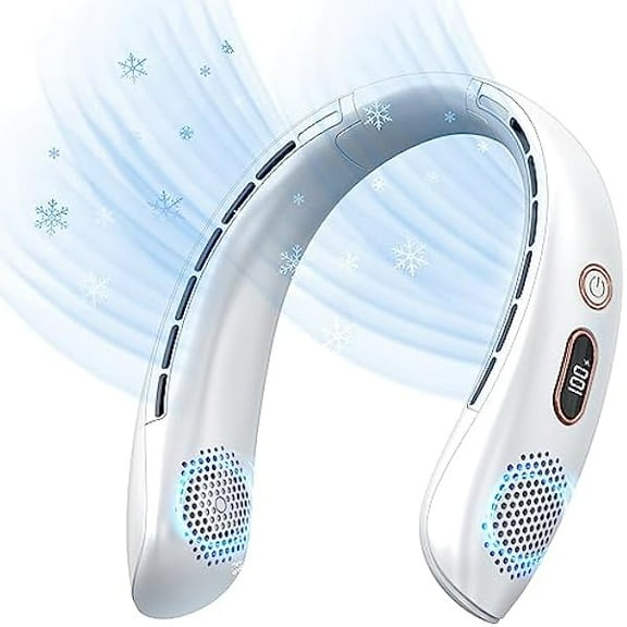 FU1999 Neck Fan, Portable Bladeless Fan, 6000mAh Battery USB Rechargeable, LED Display, 360° Cooling Wearable Personal Fan, 3 Speeds, Quiet, Hands Free Neck Fans for Travel, Outdoor, Camping