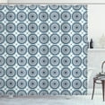 thumbnail image 1 of Tribal Shower Curtain, Moroccan Floral Pattern with Circular Frames and Blooming Petals, Fabric Bathroom Set with Hooks, 69W X 75L Inches Long, Dark Blue Pale Blue and White, by Ambesonne, 1 of 3