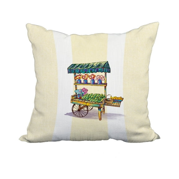 20 x 20 Inch Veggie Cart Yellow Geometric Print Decorative Polyester Throw Pillow with Linen Texture