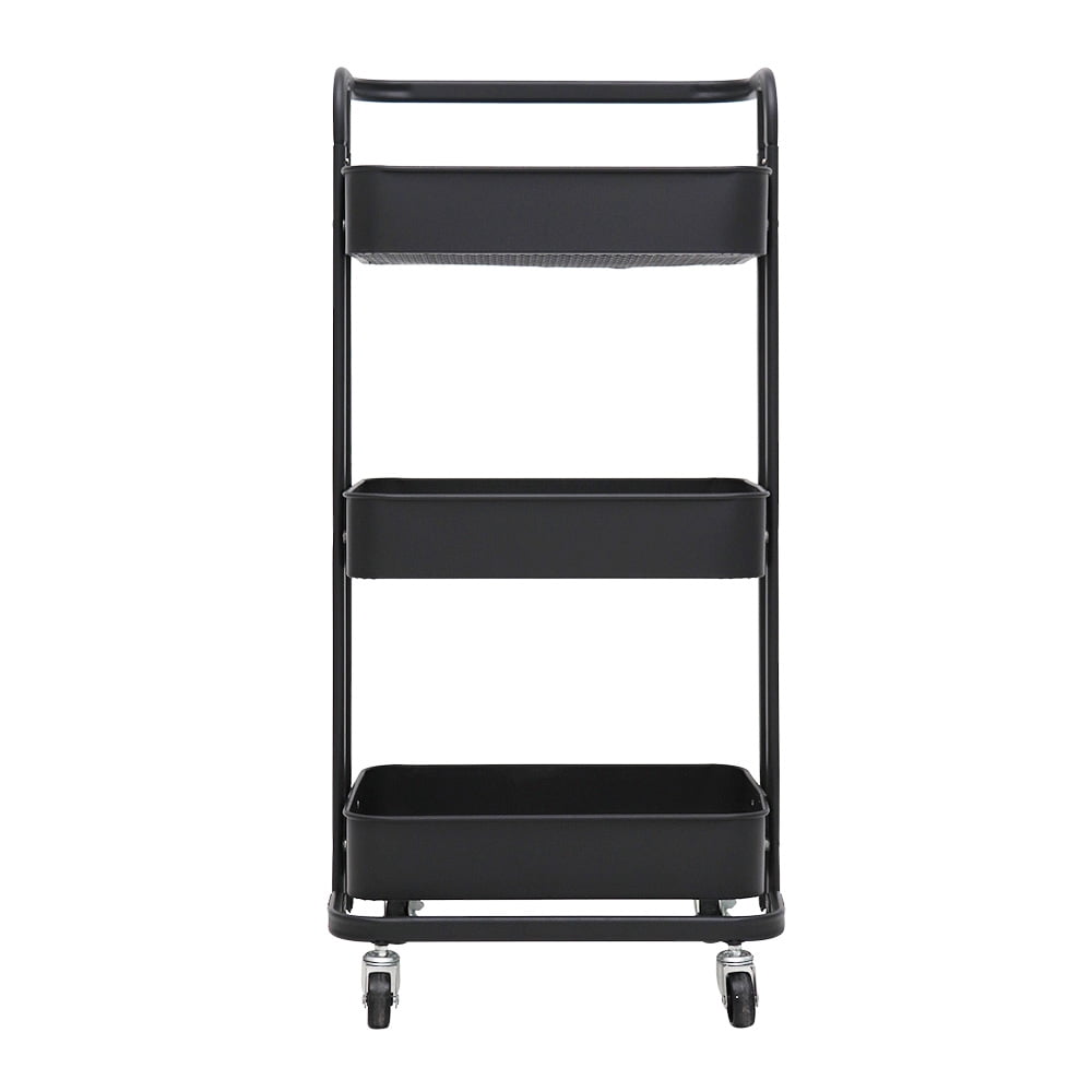 3 Tier Foldable Rolling Utility Cart-Black