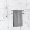 Toallero giratorio sin agujeros | Barra giratoria de 180° con gancho y estante integrados | Organizador de baño de acero inoxidable blanco | 31,5 x 11,7 cm