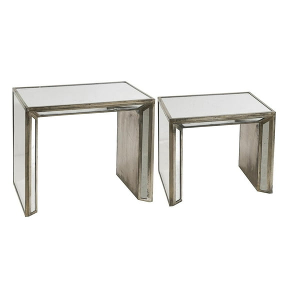 A&B Home Waverly Mirrored Nested Side Tables - Set of 2-Color:Mirrored,Style:Vintage Glamour