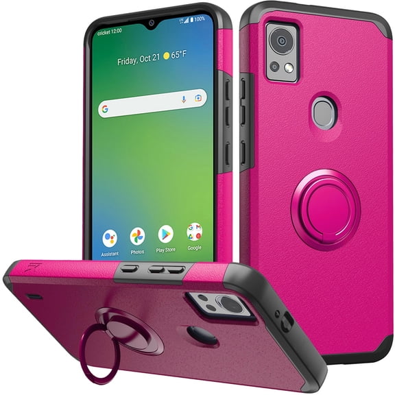 For Cricket Icon 5 Ring Kickstand Cellphone Cover Case - mkrng Pink