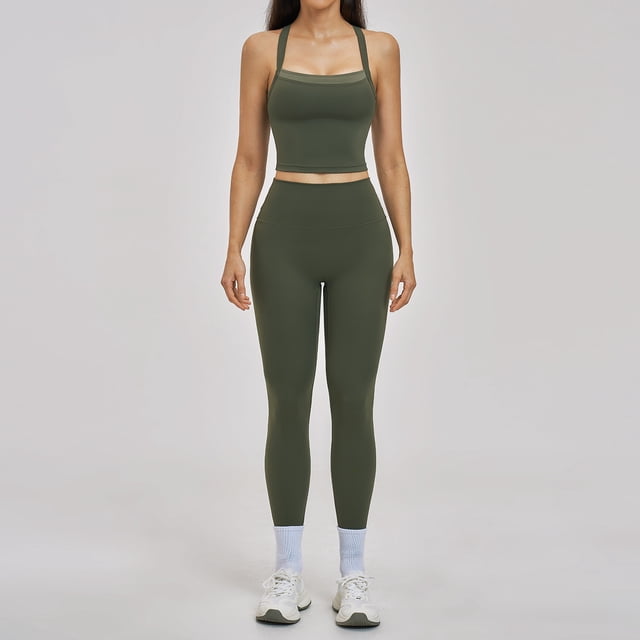 AEXTO Womens Workout Sets Two Piece Spaghetti Strap Tank Top Matching High Waist Leggings Gym Work Out Clothes