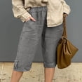 thumbnail image 6 of Womens Capri Pants 2026 Knee Length Cotton Linen Capris Summer Straight Leg Loose Beach Bermuda Shorts with Pockets Solid Color Capris,Gray,XL, 6 of 7