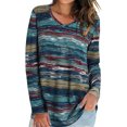thumbnail image 4 of ZheElen T-shirt Femme Automne Imprimé Col en V Manches Longues Blouse Décontractée, Bleu, L, 4 of 5