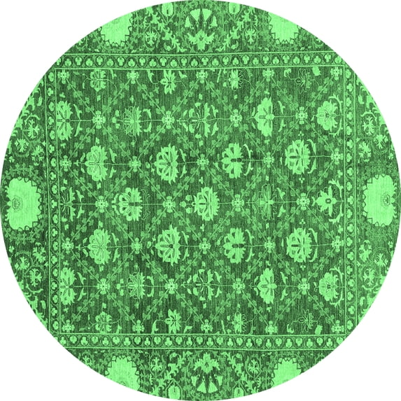 Ahgly Company Indoor Round Abstract Emerald Green Modern Area Rugs, 3' Round