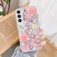 thumbnail image 2 of for Galaxy S23 Bling Case with Strap, Luxury Glitter Rhinestone Diamond Crystal Sparkle Rose Flower Pearl Floral Bracelets Soft Bumper Protective Case Cover for Women Girls Pink, 2 of 14