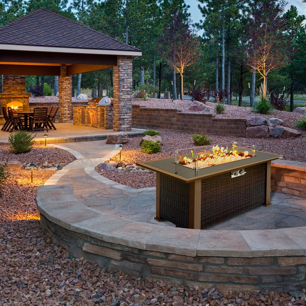 SereneLife Outdoor Propane Fire Pit Table CSA Approved Safe Auto-Ignition Propane Gas Fire Table