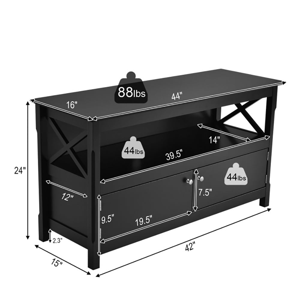 Finihen TV Stand, TV Cabinet, 44 Inch Wooden Storage Cabinet TV Stand, Media Entertainment Center with Storage, for Living Room, Bedroom, Black