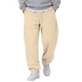 thumbnail image 2 of Dwellite Baggy Sweatpants for Men Wide Leg Joggers with Pockets Drawstring Elastic Waist Y2K Gym Workout Trousers Beige L, 2 of 6