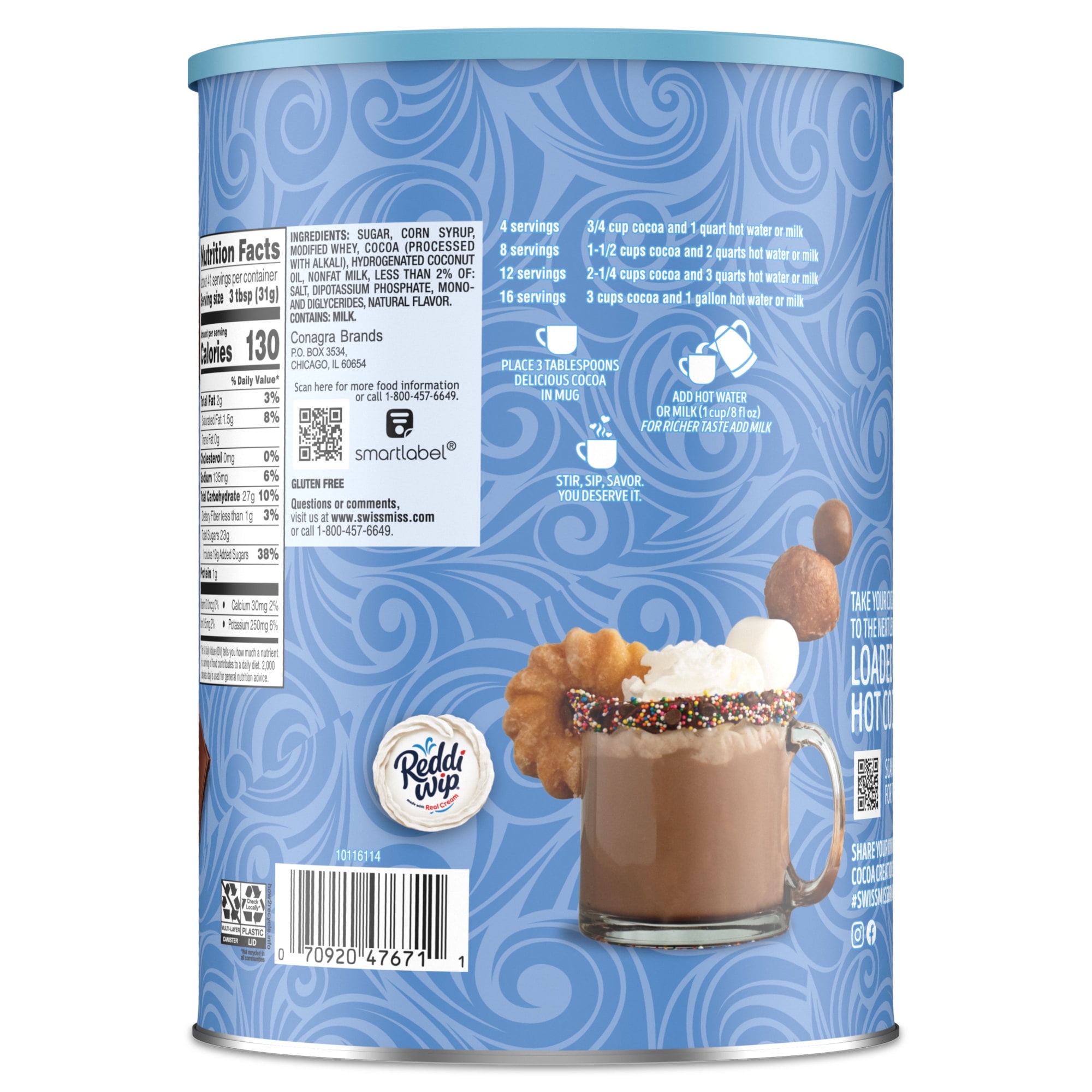 (3 pack) Swiss Miss Milk Chocolate Flavored Hot Cocoa Mix, 45.68 oz. Canister