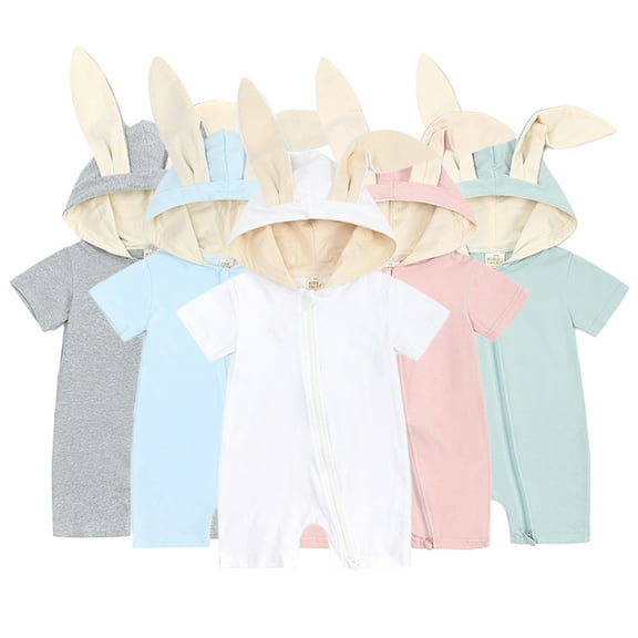 WOLLED 0-18M Baby Boys Girls Onesies Romper for Newborn Infant Summer Short Sleeve Jumpsuit Cute Bunny Hoodie Bodysuits