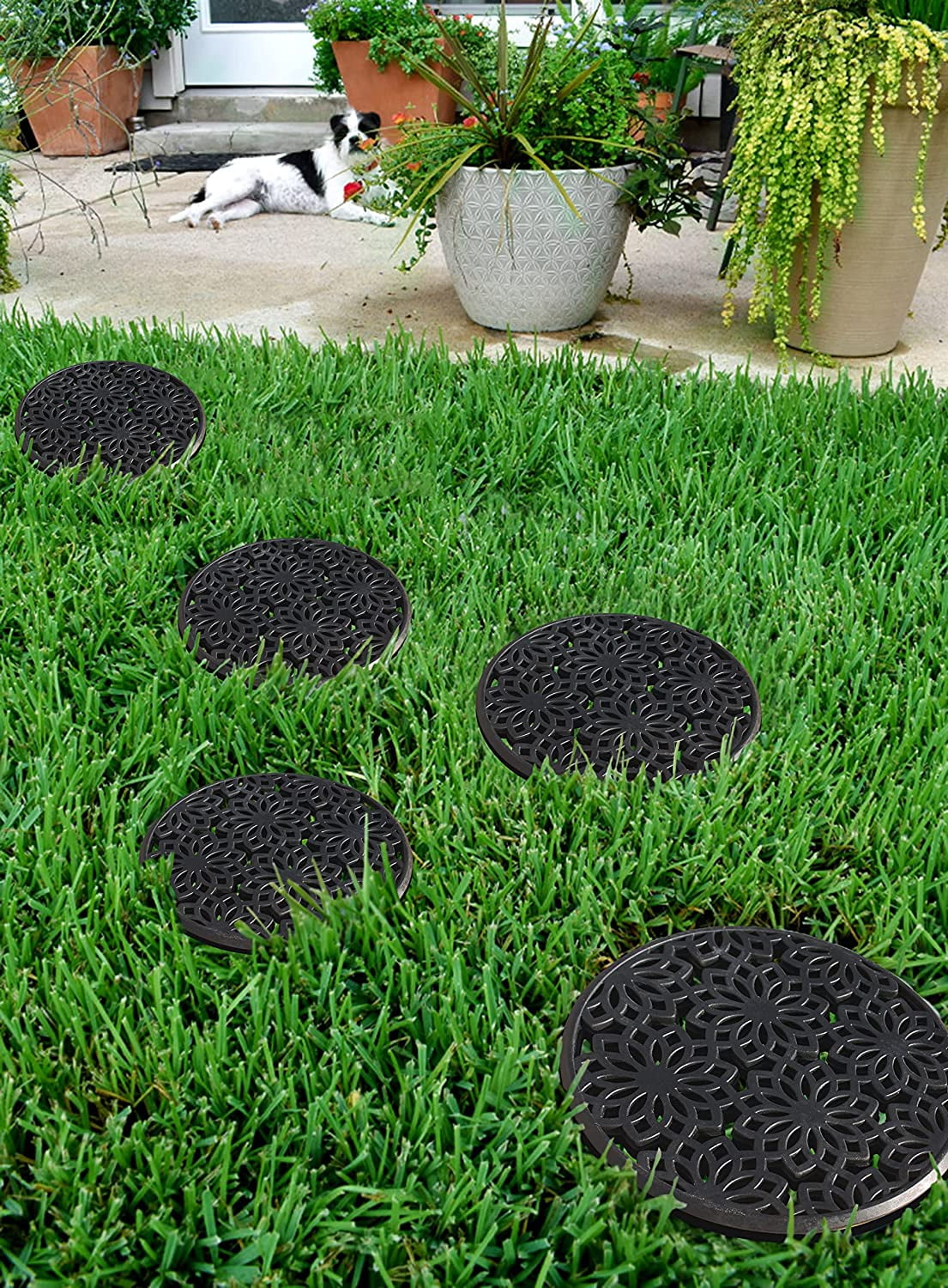 A1HC Rubber Multi Functional-Garden Stepping Stone Mat, Round, 14"X14", Black Set of 3