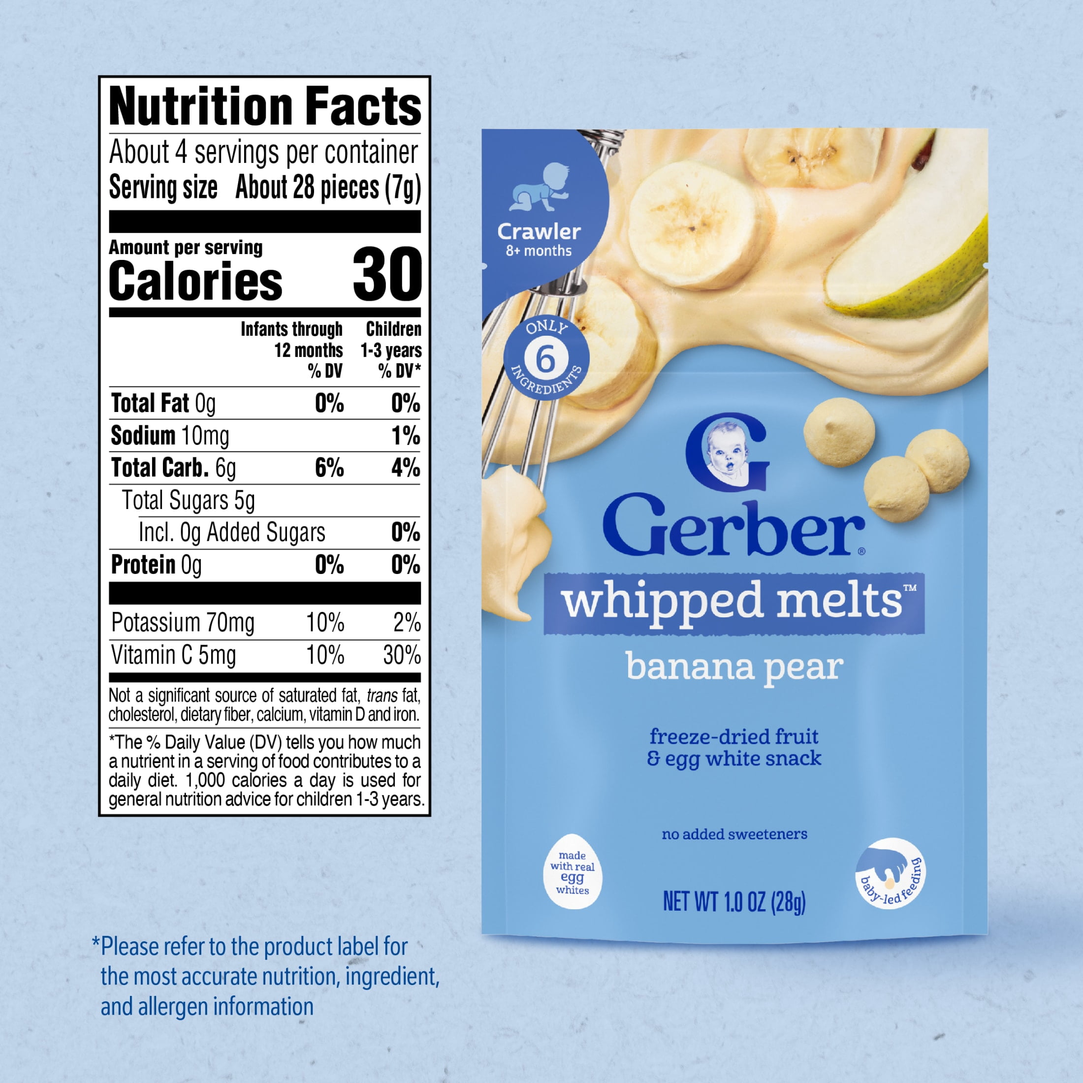 (6 pack) Gerber Natural Whipped Melts Baby Snacks Banana Pear, 0.85 oz Bag